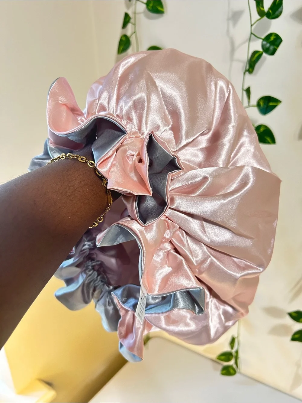 Satin Reversible Sleep Cap - Silver with Pink Lining